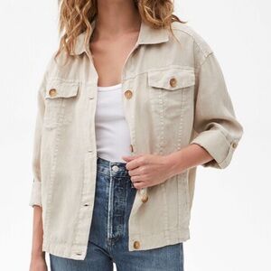 Michael Stars Linen Maliah Jacket Women L Cream Western Safari Travel